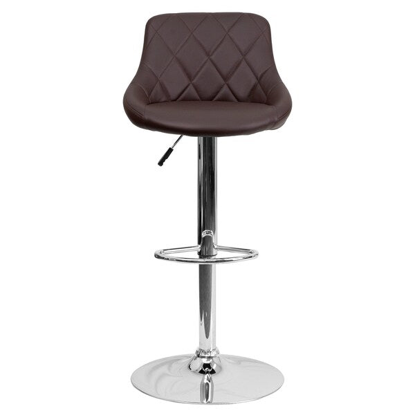 Brown Vinyl Barstool, Adj Height, Seat Height Range: 23