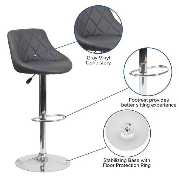Gray Vinyl Barstool, Adj Height