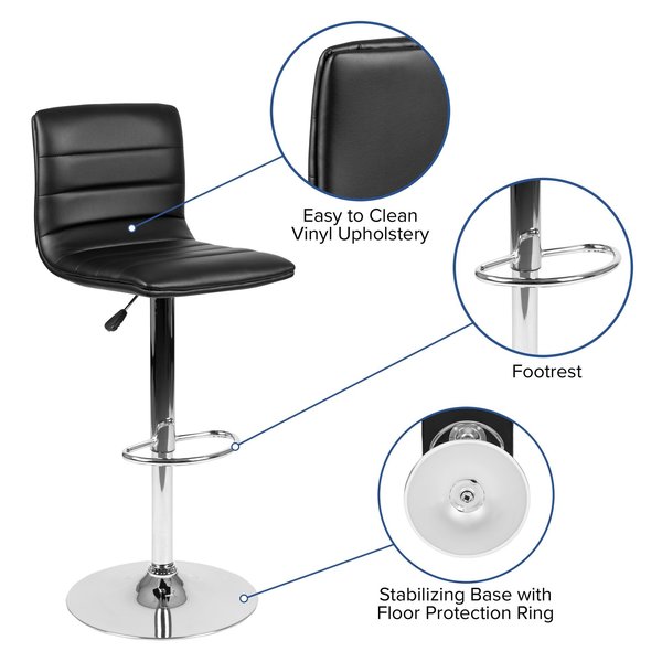 Black Vinyl Barstool, Adj Height