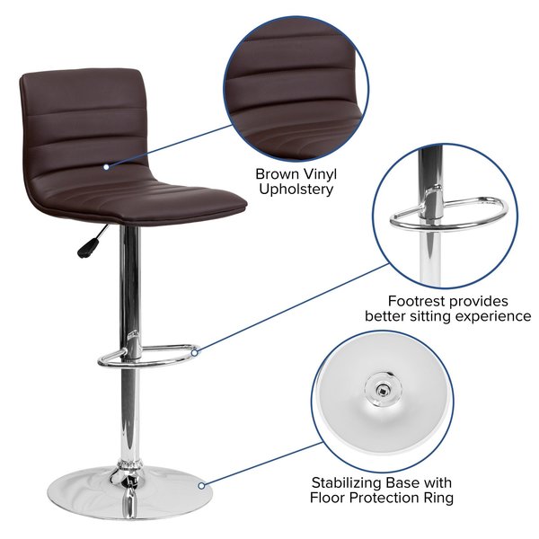Brown Vinyl Barstool, Adj Height