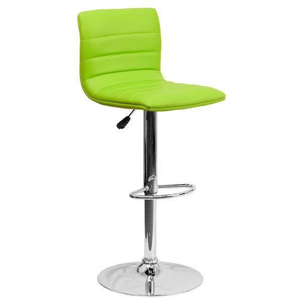 Green Vinyl Barstool, Adj Height, Backrest: Stitch Back