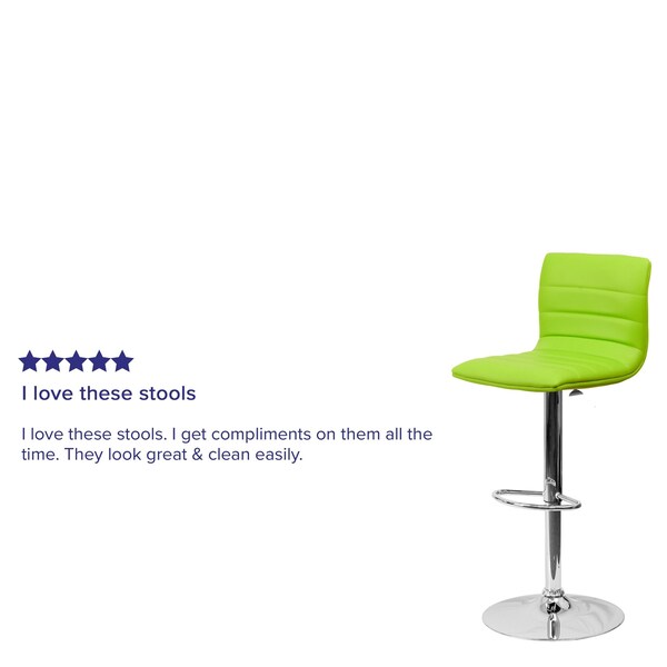 Green Vinyl Barstool, Adj Height, Backrest: Stitch Back
