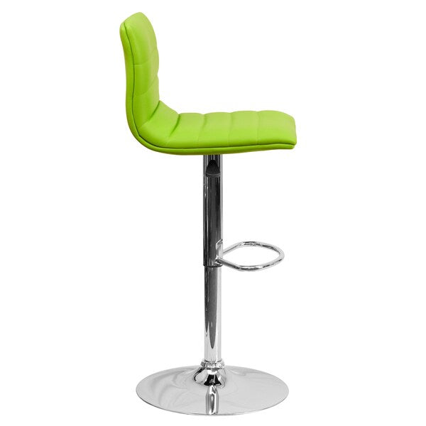 Green Vinyl Barstool, Adj Height, Backrest: Stitch Back