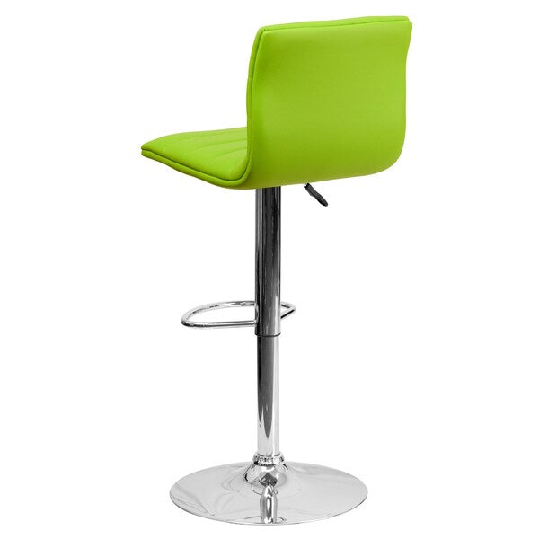 Green Vinyl Barstool, Adj Height, Backrest: Stitch Back