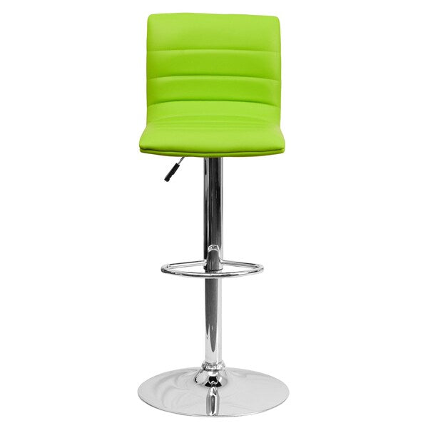 Green Vinyl Barstool, Adj Height, Backrest: Stitch Back