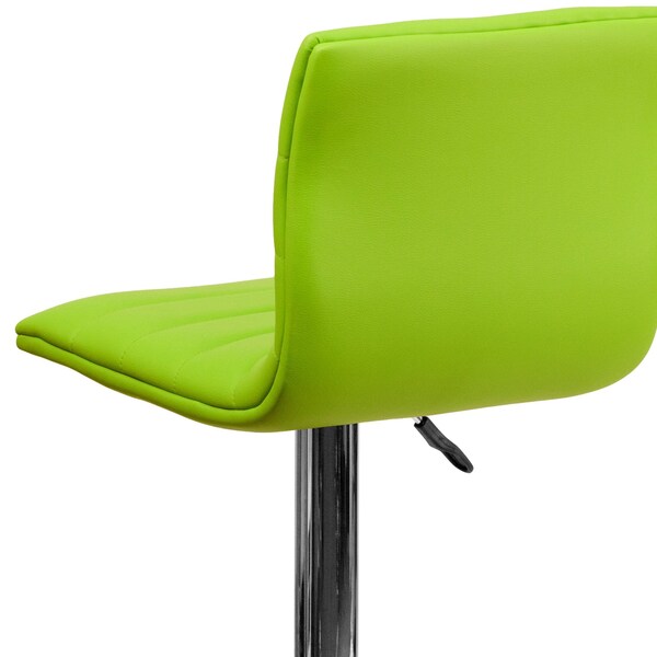 Green Vinyl Barstool, Adj Height, Backrest: Stitch Back