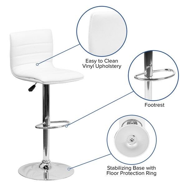 White Vinyl Barstool, Adj Height