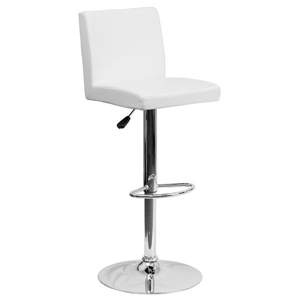 White Vinyl Barstool, Adj Height, Backrest: Panel Back
