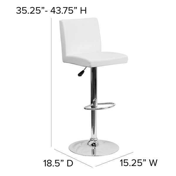 White Vinyl Barstool, Adj Height, Backrest: Panel Back