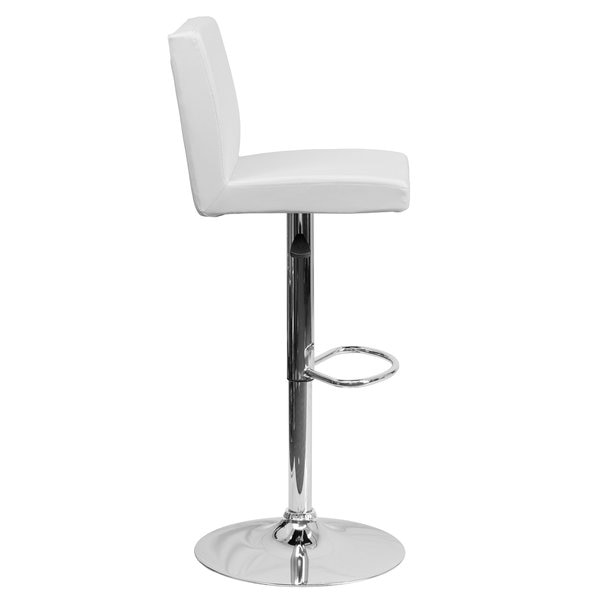 White Vinyl Barstool, Adj Height, Backrest: Panel Back