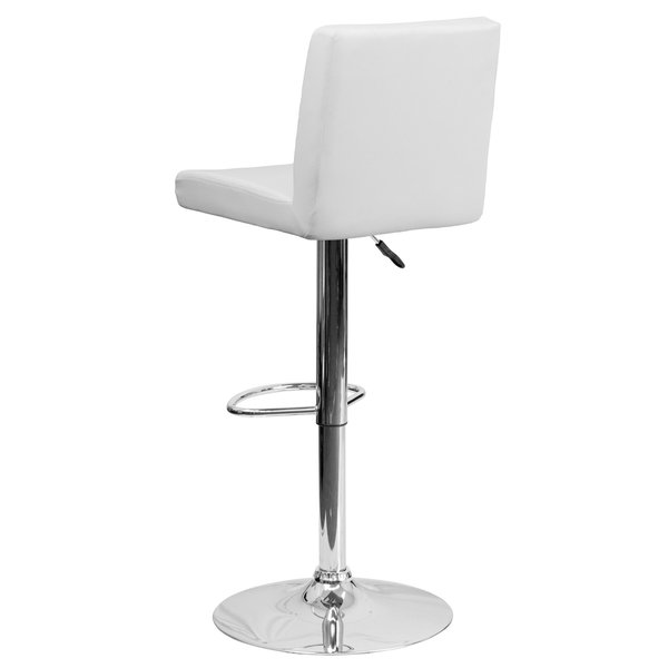 White Vinyl Barstool, Adj Height, Backrest: Panel Back