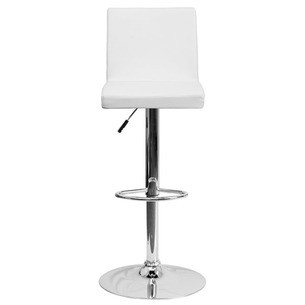 White Vinyl Barstool, Adj Height, Backrest: Panel Back