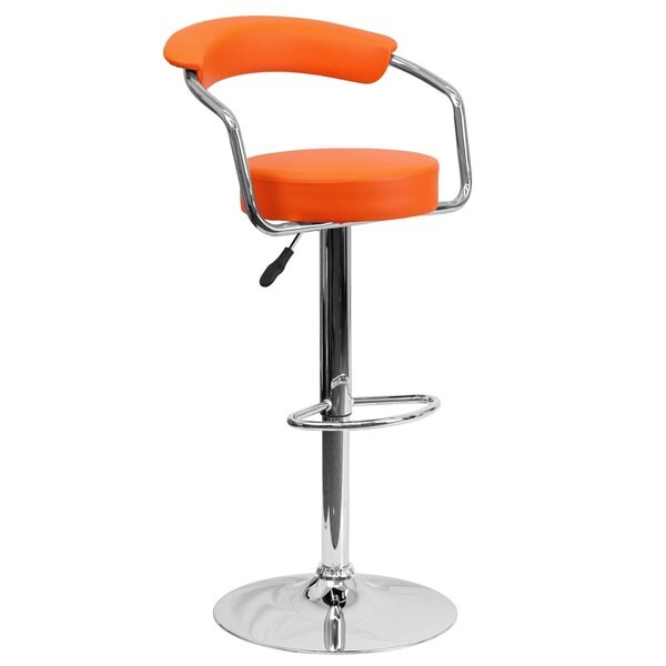 Orange Vinyl Barstool, Adj Height
