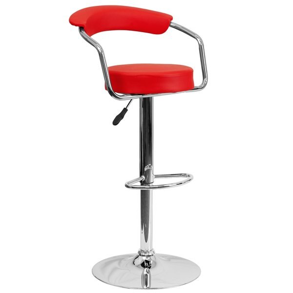 Red Vinyl Barstool, Adj Height
