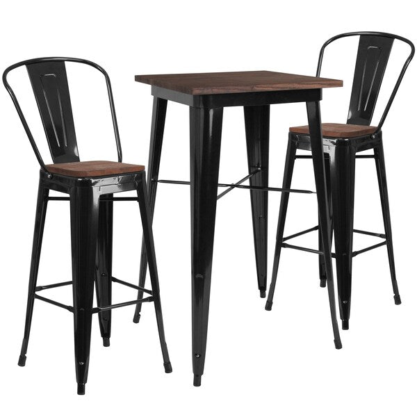 Square Black Metal Bar Table Set with Wo, 26