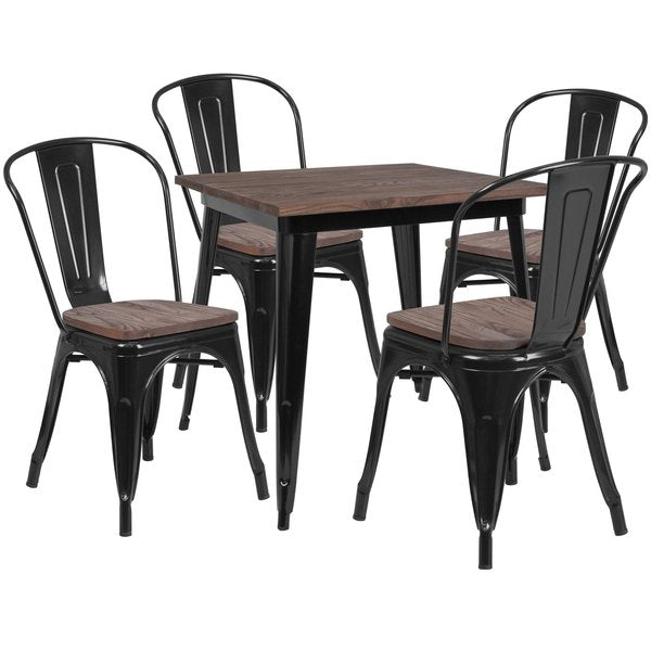 Square Black Metal Table Set with Wood T, 32.25