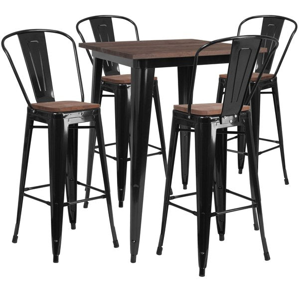 Square Black Metal Bar Table Set with Wo, 32