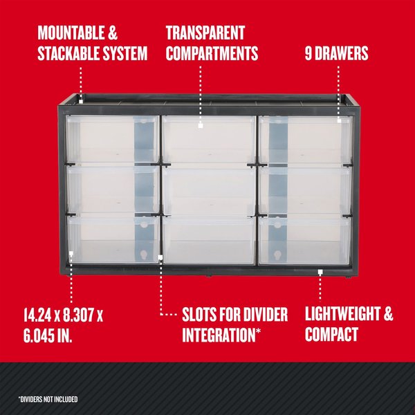 Plastic Large Drawer Bin System, 14.24 in W, 8.307 H