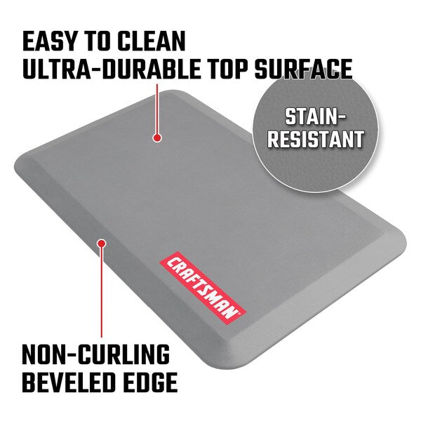 Anti-Fatigue Garage Mat, Grey, 32 in L x 20 in W, Polyurethane Foam, 0.75 in Thick