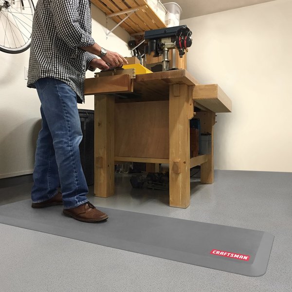 Anti-Fatigue Garage Mat, Grey, 72 in L x 20 in W, Polyurethane Foam, 0.75 in Thick