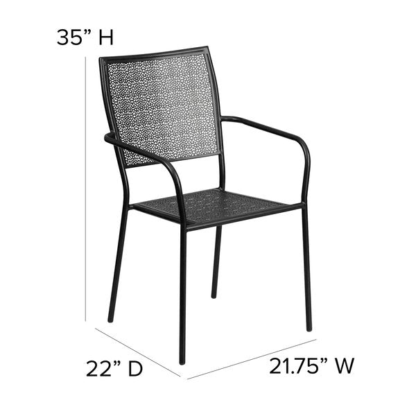 Black Steel Patio Arm Chair with Square Back