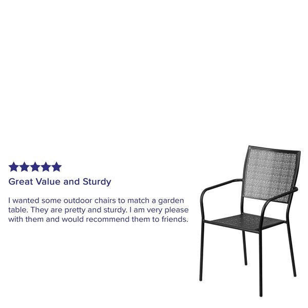 Black Steel Patio Arm Chair with Square Back