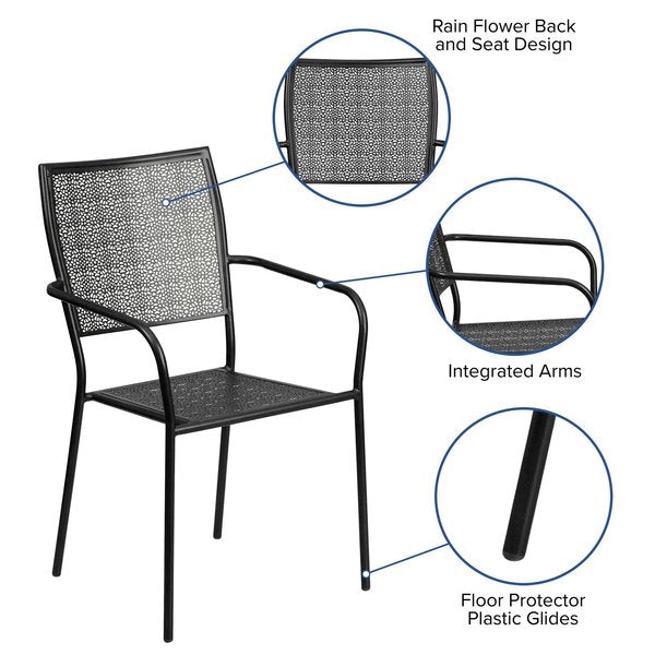 Black Steel Patio Arm Chair with Square Back