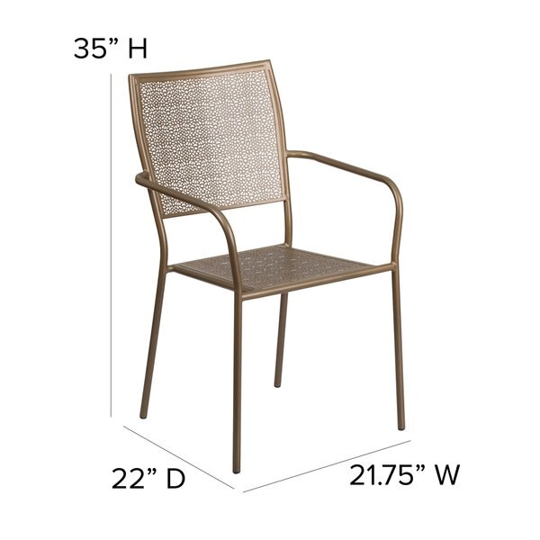 Gold Steel Patio Arm Chair with Square Back