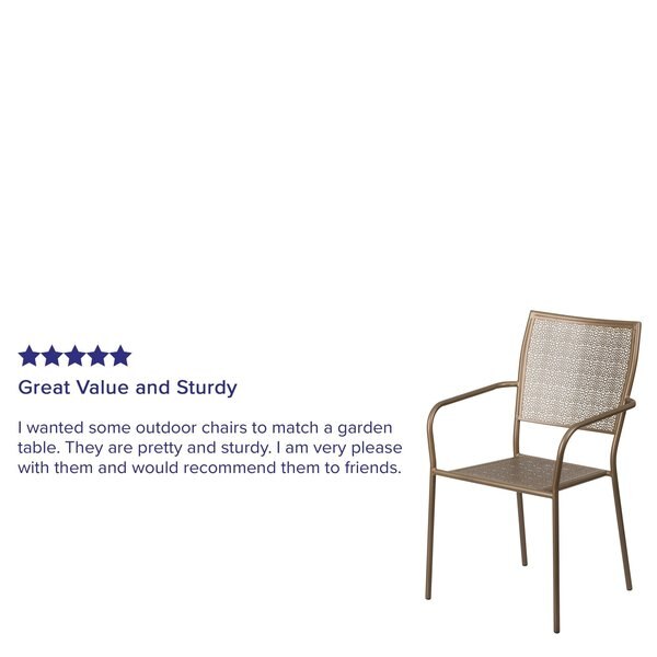 Gold Steel Patio Arm Chair with Square Back