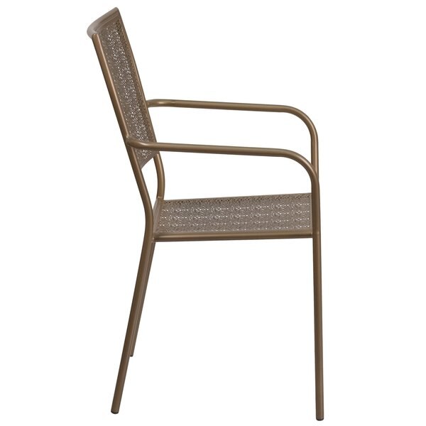 Gold Steel Patio Arm Chair with Square Back