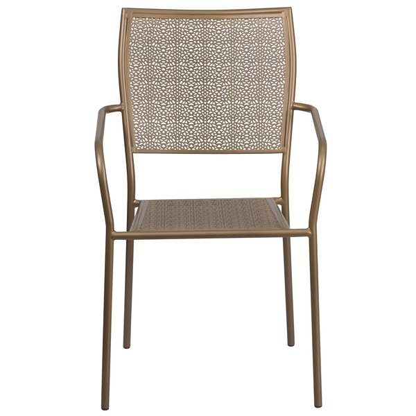 Gold Steel Patio Arm Chair with Square Back