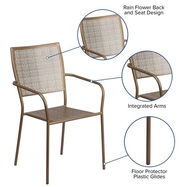 Gold Steel Patio Arm Chair with Square Back
