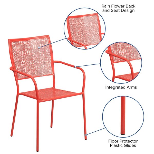 Coral Steel Patio Arm Chair with Square Back