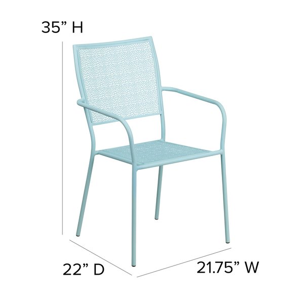 Sky Blue Steel Patio Arm Chair with Square Back