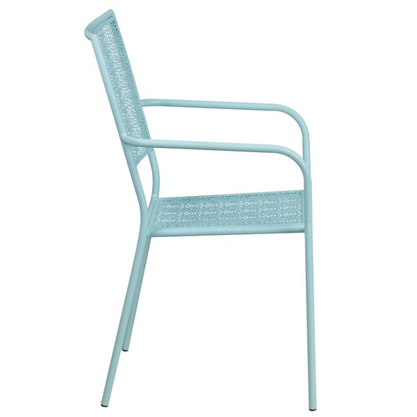 Sky Blue Steel Patio Arm Chair with Square Back