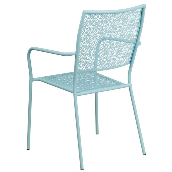 Sky Blue Steel Patio Arm Chair with Square Back