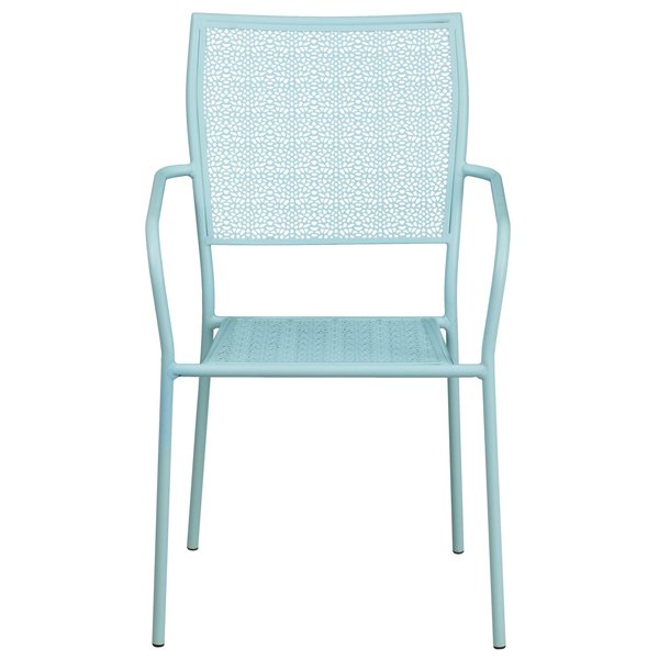 Sky Blue Steel Patio Arm Chair with Square Back