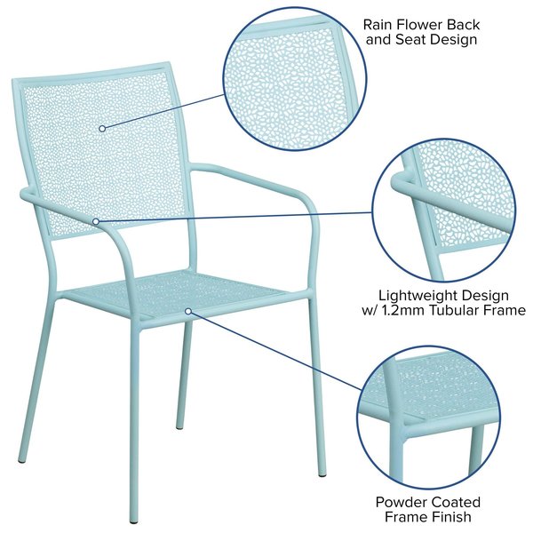 Sky Blue Steel Patio Arm Chair with Square Back