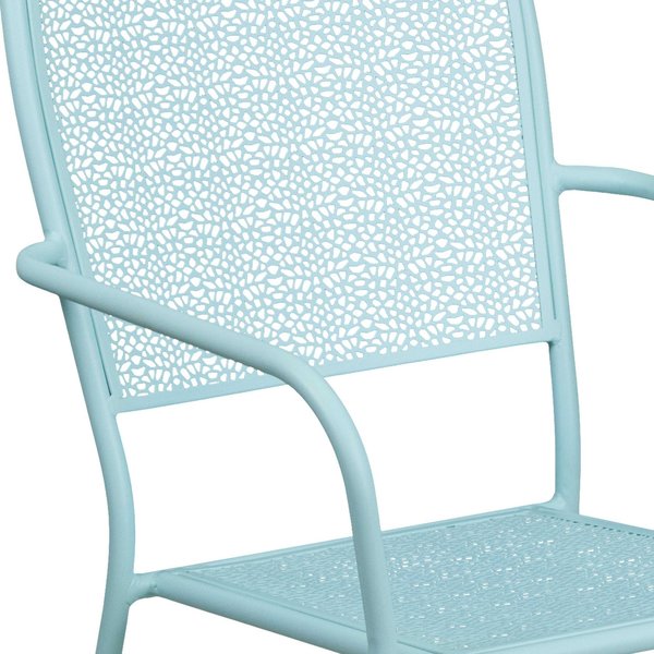 Sky Blue Steel Patio Arm Chair with Square Back