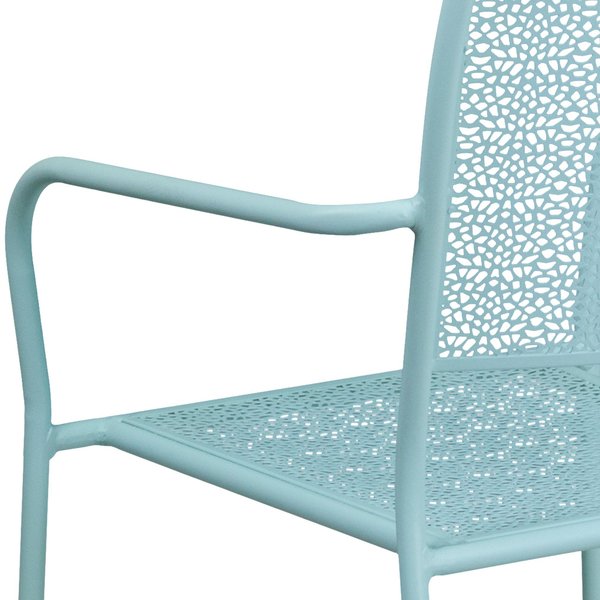 Sky Blue Steel Patio Arm Chair with Square Back