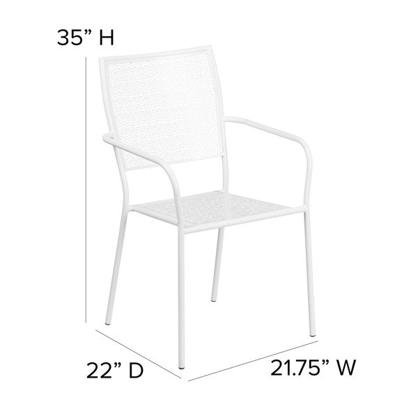 White Steel Patio Arm Chair with Square Back