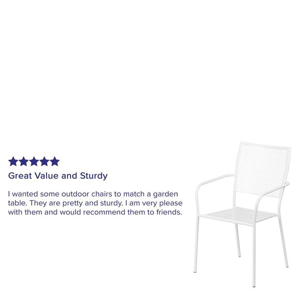 White Steel Patio Arm Chair with Square Back