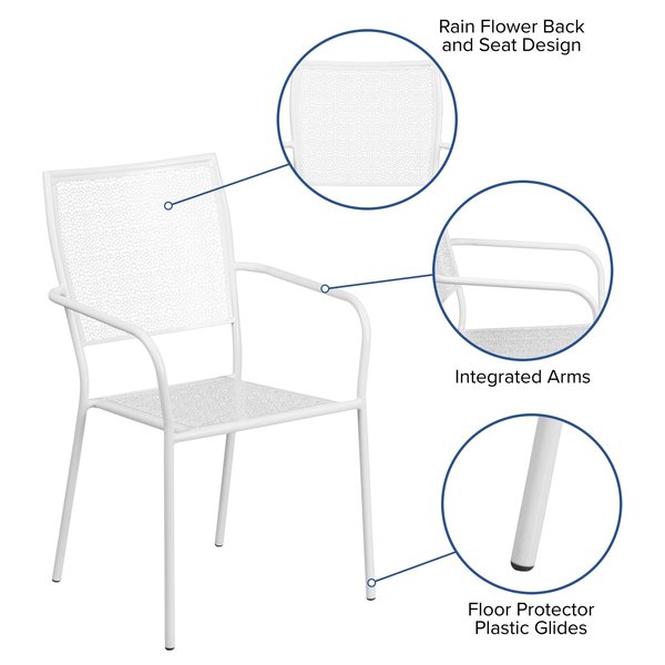 White Steel Patio Arm Chair with Square Back