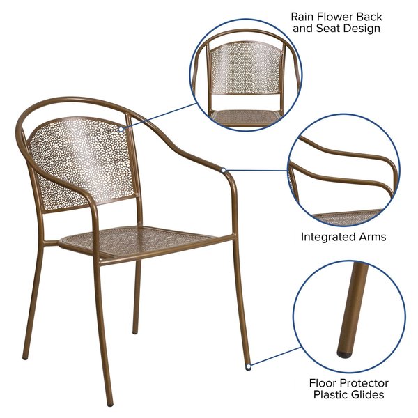Gold Steel Patio Arm Chair with Round Back