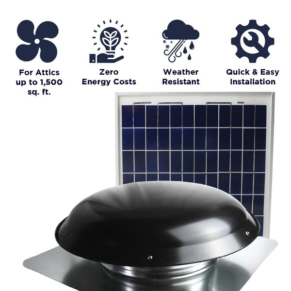 433 CFM Solar Powered Roof Mount Power Attic Ventilator with Panel in Black