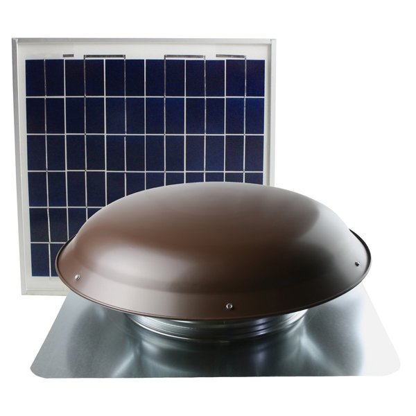 433 CFM Solar Powered Roof Mount Power Attic Ventilator with Panel in Brown