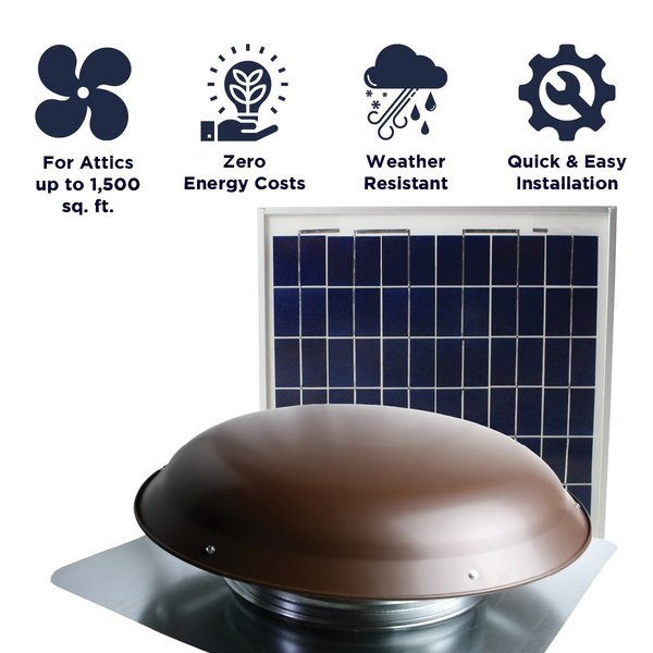 433 CFM Solar Powered Roof Mount Power Attic Ventilator with Panel in Brown