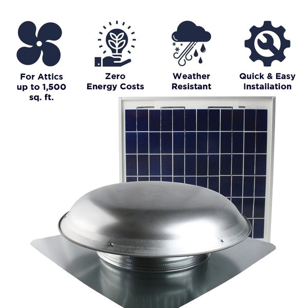 433 CFM Solar Powered Roof Mount Power Attic Ventilator with Panel in Mill