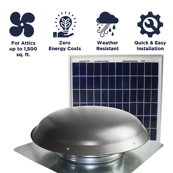 433 CFM Solar Powered Roof Mount Power Attic Ventilator with Panel in Weathered Gray