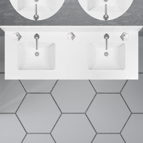 Vanity Top w/Ceramic Basins, 61 x 22 in